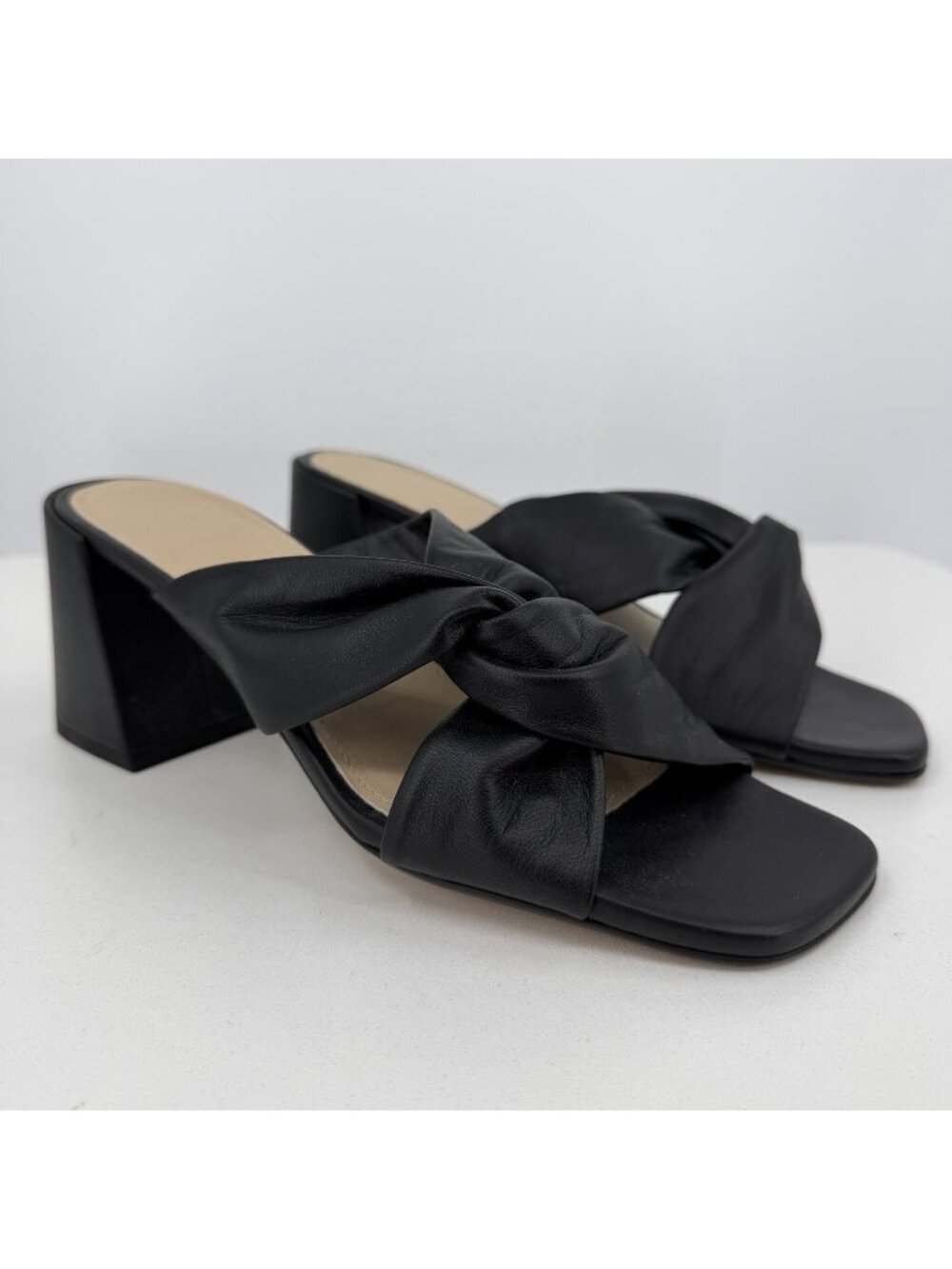 Everlane The Day Twist Heel Sandals size 10.5 Black Slip-on Leather Block Heel